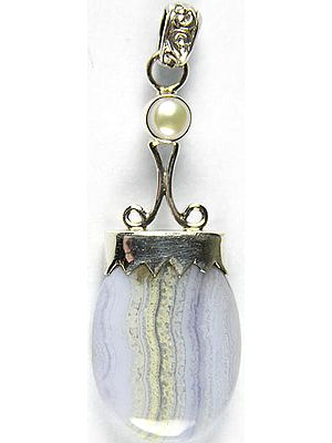 Blue Lace Agate Pendant with Pearl
