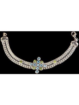 Blue Topaz and Peridot Weave Bracelet