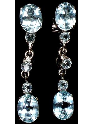 Blue Topaz Earrings in White Gold Finish