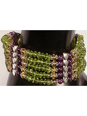 Bracelet of Peridot with Amethyst and Citrine