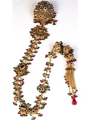 Bridal Kundan Hair-braid Ornament (Choti) with Faux Emerald and Rubies