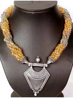 Bunch Necklace of Citrine, Peridot and Amethyst