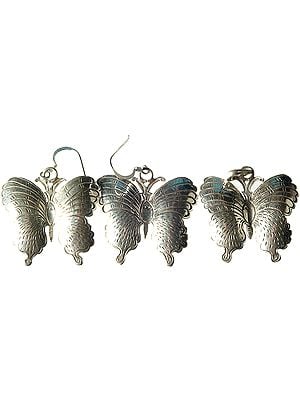Butterfly Pendant with Earrings Set