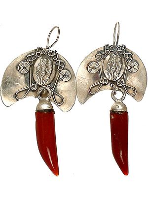Carnelian Claw Earrings with Apsara (Nymph)