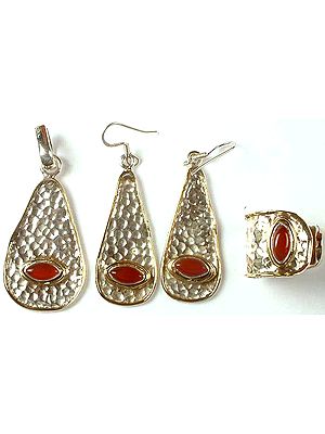 Carnelian Dimple Pendant With Matching Earrings & Ring Set