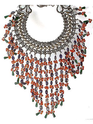 Carnelian, Iolite & Green Aventurine Beaded Necklace from Rajasthan