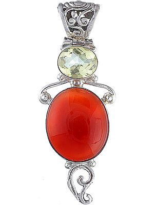 Carnelian Pendant with Faceted Lemon Topaz