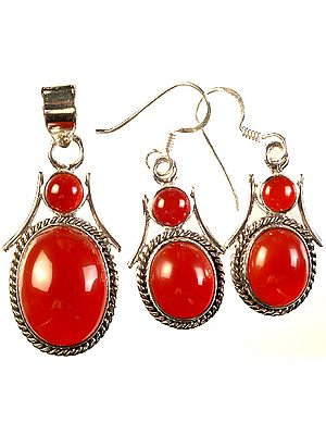 Carnelian Pendant with Matching Earrings