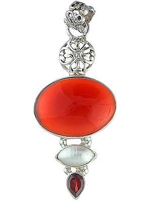 Carnelian Pendant with Pearl and Garnet