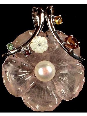 Carved Rose Quartz Flower with Gemstones