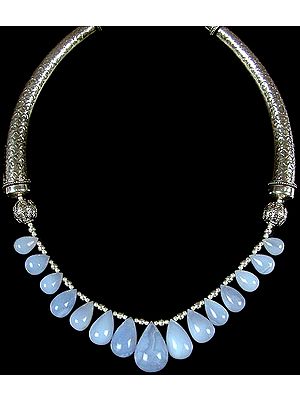 Choker Necklace of Blue Lace Agate Drops