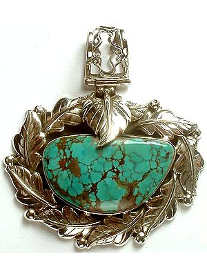 Chrysocola Pendant in Sterling Leaves