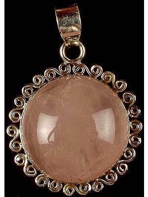 Circular Rose Quartz Pendant with Spiral Border