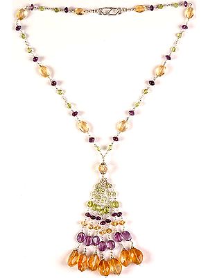 Citrine, Peridot and Amethyst Necklace with Dangle