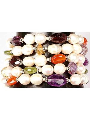 Colorful Gemstone Bracelet with Pearls