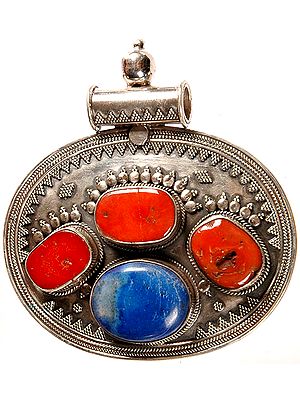 Coral and Lapis Lazuli Oval Pendant