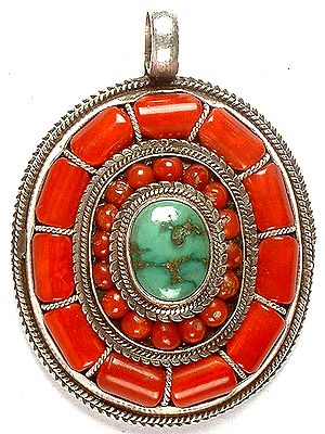 Coral and Turquoise Pendant