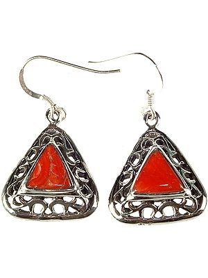 Coral Triangular Earrings