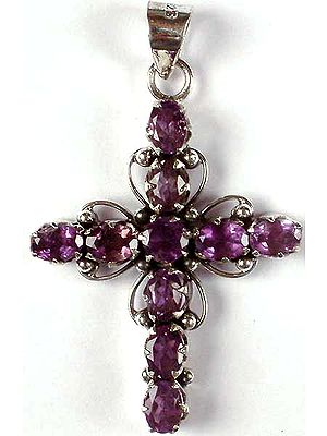 Cross Pendant of Fine Cut Amethyst