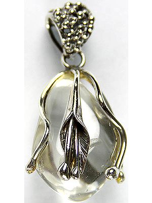 Crystal Pendant with Sterling Veins and Flower