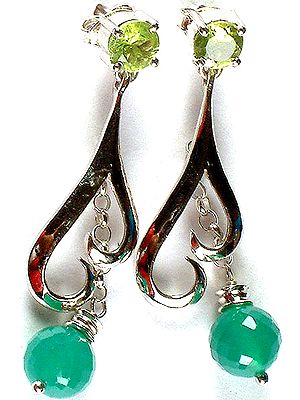 Dangling Fine Cut Green Onyx Earrings with Peridot