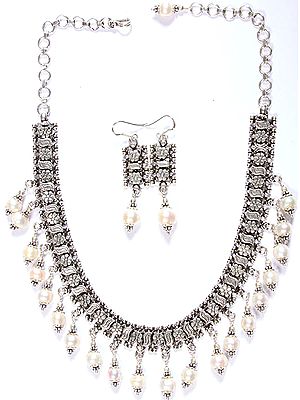 Dangling Pearl Necklace with Earrings Set