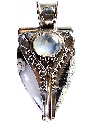 Dendrite Opal Pendant with Rainbow Moonstone