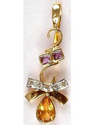 Designer Gold Pendant with Fine Cut Amethyst, Citrine & Diamonds