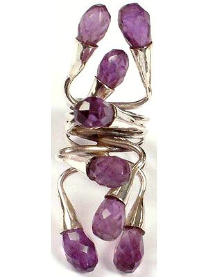 Designer Ring of Faceted Amethyst Drops