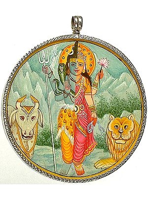 Double Sided Pendant of Ardhanarishvara (Shiva - Shakti) and Om (AUM)