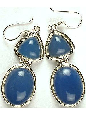 Double Stone Blue Chalcedony Hinged Earrings