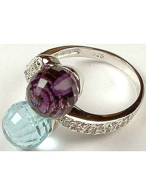 Double Stone Faceted Cubic Zirconia Ring
