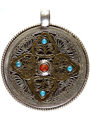 Double-sided Mandala Pendant with Filigree and Gemstones (Turquoise, Coral and Lapis Lazuli)