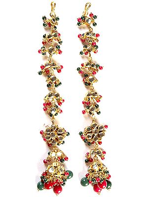 Earwrap Kundan Earrings with Faux Ruby and Emerald