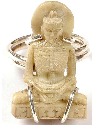 Emaciated Buddha Ring with Original Stone Sculpture