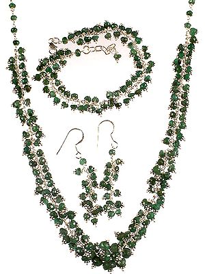 Emerald Necklace, Bracelet and Earrings Set