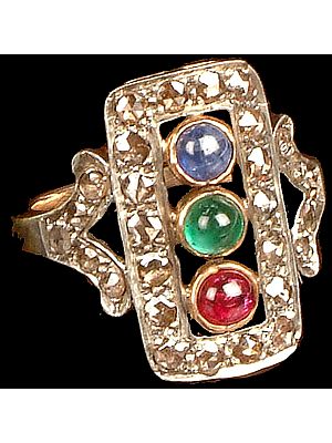 Emerald, Ruby and Sapphire Victorian Ring