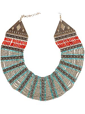Ethnic Gemstone Beaded Necklace from Ladakh (Turquoise and Coral)