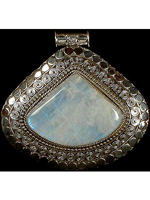 Expanded Tear Drop Rainbow Moonstone Pendant with Spirals