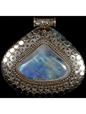 Expanded Tear Drop Rainbow Moonstone Pendant With Spirals