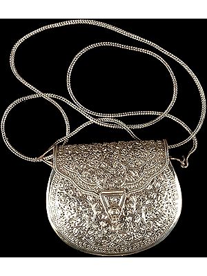 Exquisitely Decorated Shoulder Purse with Hinged Opening and Chain