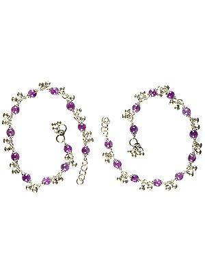 Faceted Amethyst Anklets with Ghungroo Bells