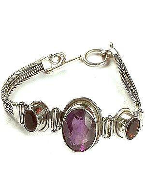Faceted Amethyst Bracelet With Garnet