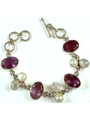 Faceted Amethyst Bracelet With Rainbow Moonstone & Pearl