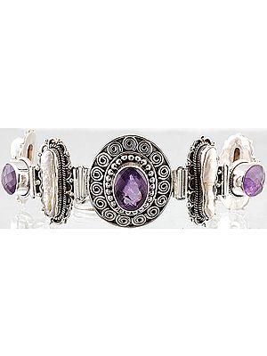 Faceted Amethyst Bracelet with Rugged Pearl