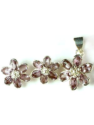 Faceted Amethyst Flower Pendant & Earrings Set