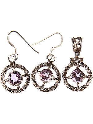 Faceted Amethyst Pendant with Matching Earrings Set