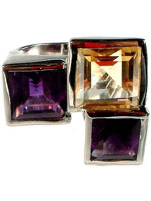 Faceted Amethyst Ring with Citrine