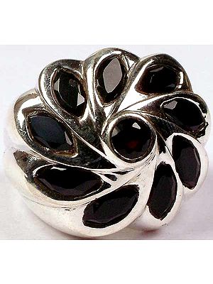 Faceted Black Onyx Flower Ring