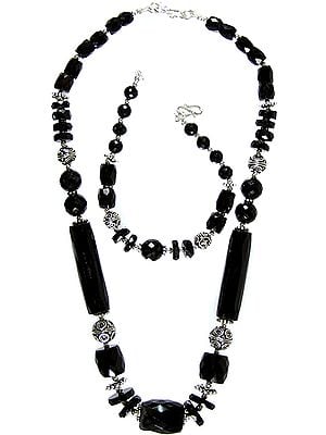 Faceted Black Onyx Necklace with Matching Bracelet Set